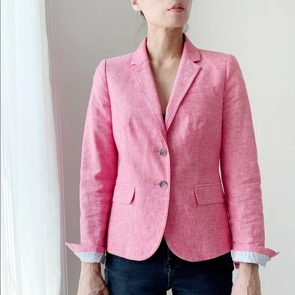 JCREW COTTON LINEN BLAZER JACKET - PINK - Picture 1 of 9